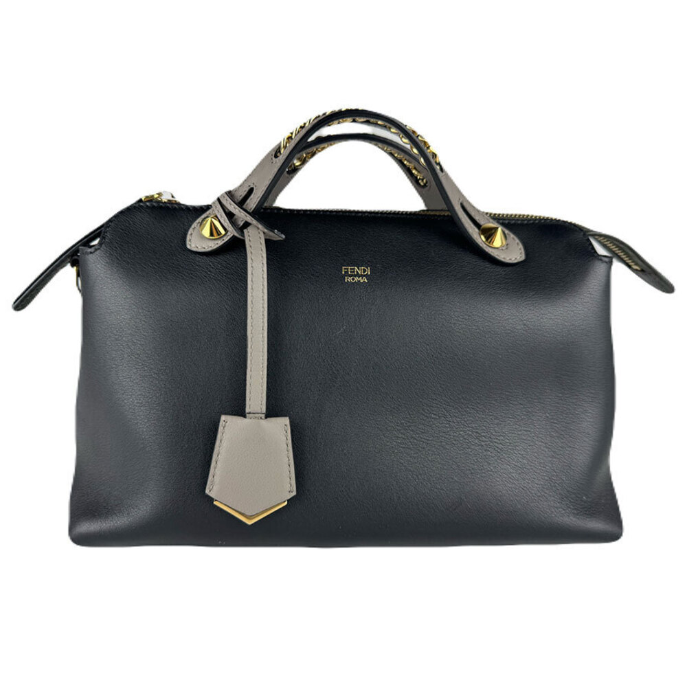 Fendi 2way Shoulder Bag By The Way Leather Black x Gray Khaki Green
